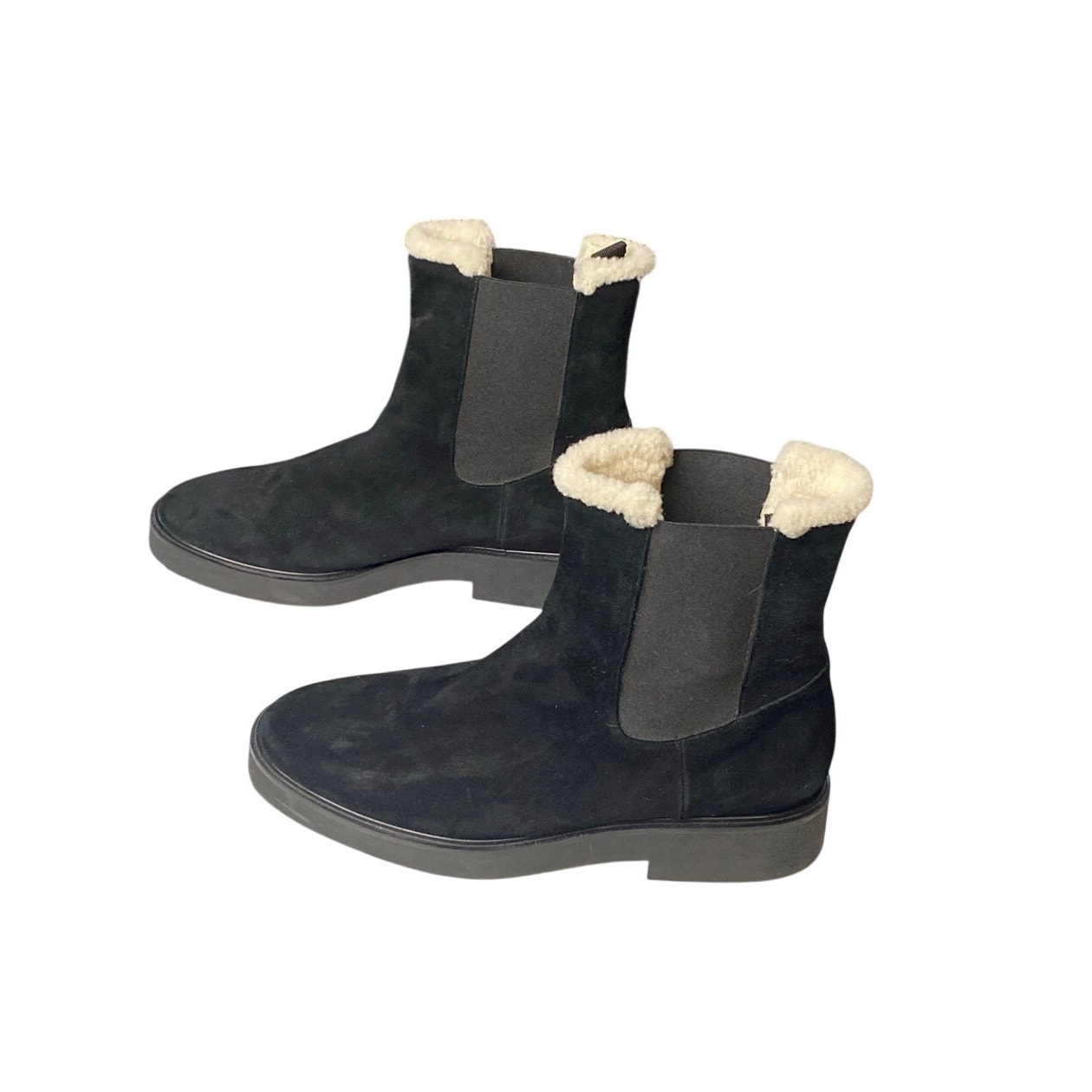 Stuart Weitzman Black Suede Ankle Boots With Cream Shearling Trim - Size 11b